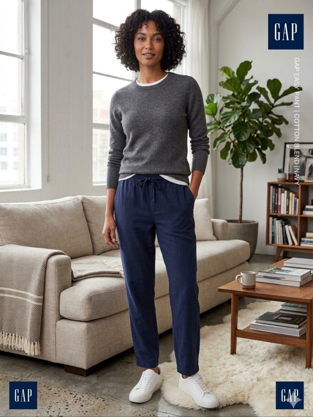 GAP Easy Pant cotton-blend weave in navy. Size Medium